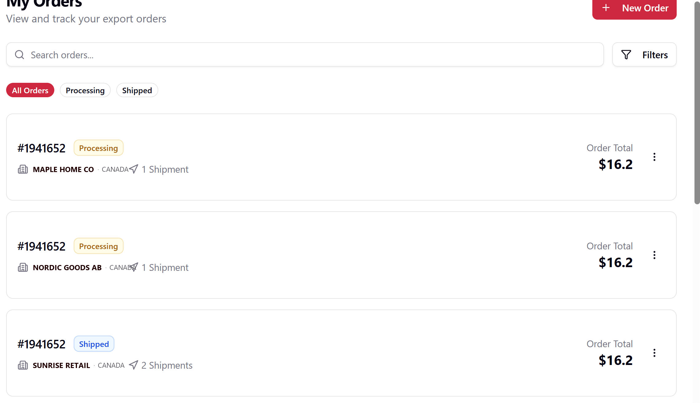 My Orders dashboard
